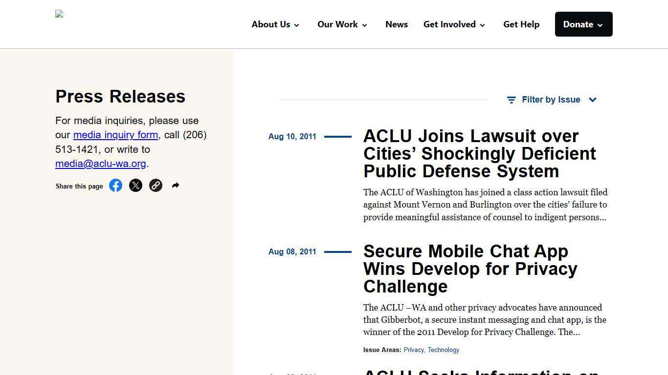 Press Releases - Page 44 of 75 - ACLU of Washington